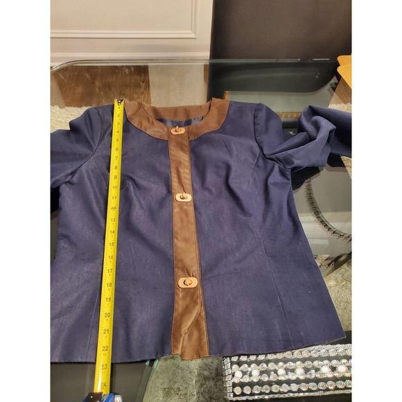 R.Q.T Women's Denim Blue Cotton Faux Leather Buttons Front Casual Jacket Size 10 - Picture 10 of 10